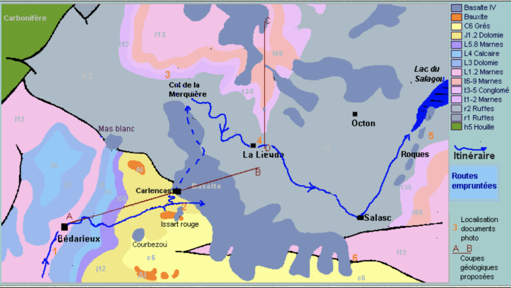 Carte géologique des environs de Carlencas